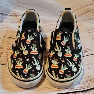 VANS TODDLER GIRL SIZE 6.5 BKACK CACTUS SHOES EUC